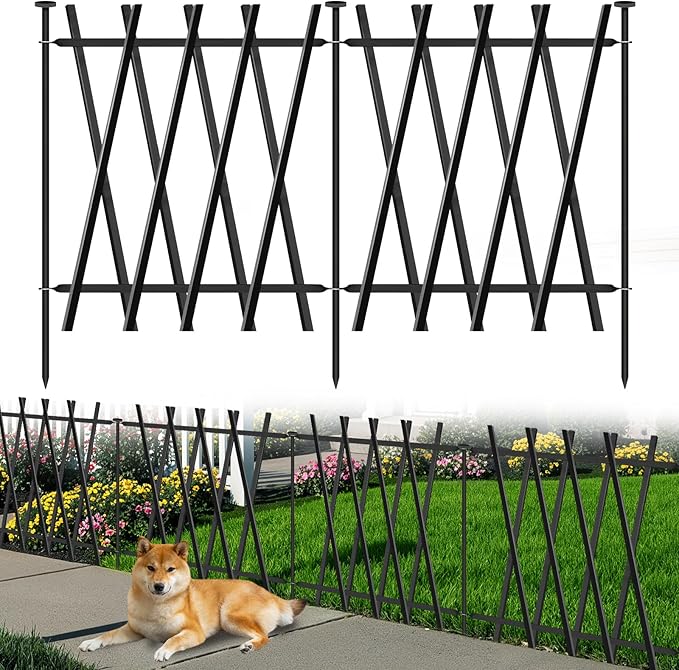 Metal Decorative Garden Fence 24" H x 24" W (5 Panels, 10 Ft Total) Rustproof Animal Barrier No Dig Decorative Fencing for Dogs,Pet, Yard,& Patio, Landscape, Border，Easy Installation
