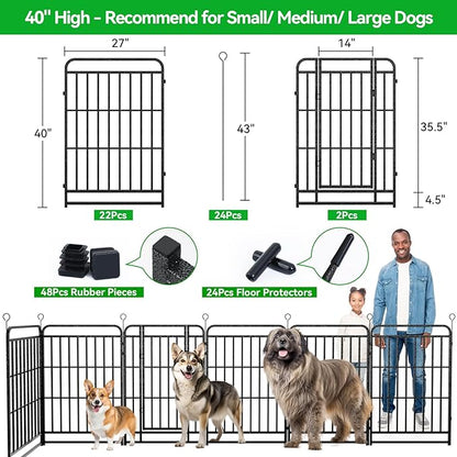 Dog Playpen Outdoor 24 Piece Panels Heavy Duty Dog Fence 40" Height with Thick Pipe Anti-Rust with Doors Portable for RV Camping Yard, Total 54FT, 227 Sq.ft, Snowy Black