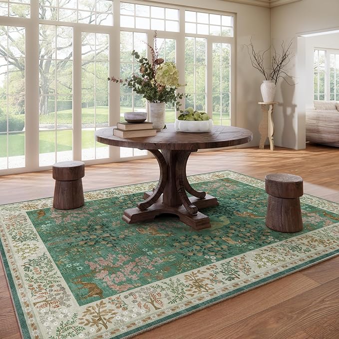 Machine Washable Rugs for Living Room: 9x12 Bedroom Rug Vintage Area Rug Stain Resistant Non Slip Low Pile Lightweight Soft Carpets for Living Room Dining Room Kitchen Nursery Kids Room Farmhouse