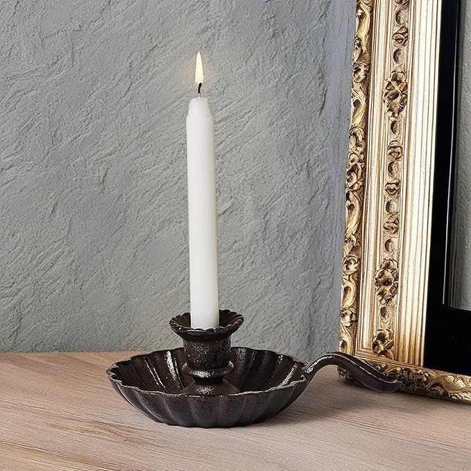 Candle Holders for Candlesticks - Cast Iron Candlestick Holder with Handle - Vintage Taper Candle Stick Holder for Home, Dining Room, Wedding Table Decorations