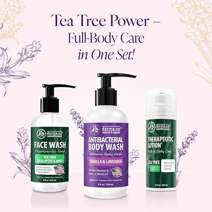Antibacterial Body Wash for Women – Tea Tree Body Wash for Jock Itch, Athlete’s Foot, Eczema & Back Acne – Deep Cleansing & Nourishing – Relaxing Lavender & Vanilla Scent Safe for All Skin Types 8oz