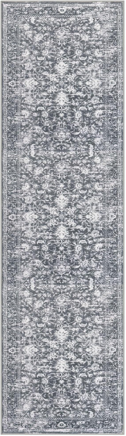 KILOCOCO Hallway Runner 2x7 Rug Runner Printed Vintage Floral Washable Kitchen Runners Non-Slip Rubber Backed Runners for Hallways Laundry Room Distressed Boho Rugs for Entryway Bedroom, Grey
