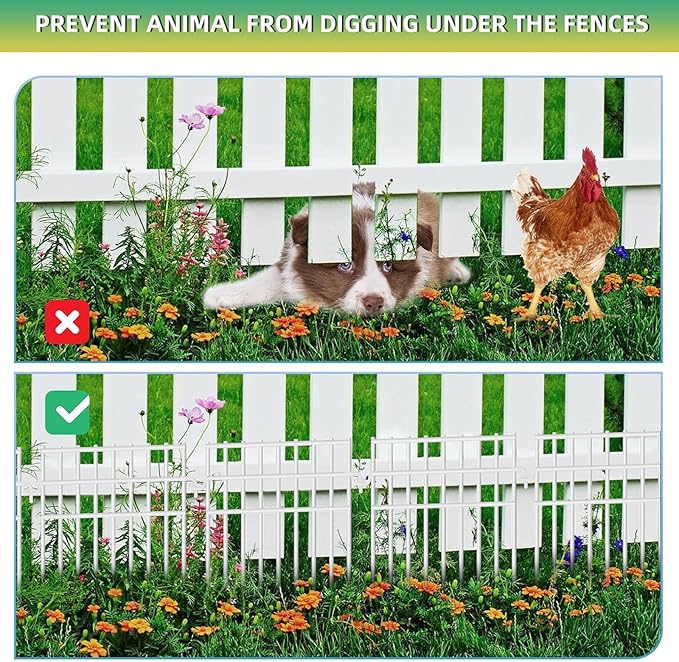 12 Pack Animal Barrier - White Rustproof Metal Fence Border, 13in(H) x12.2ft(L), 1.2in Gap for Dog & Rabbit Prevention