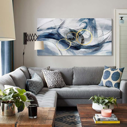 HKDGOKA Canvas Wall Art Bedroom - Large Abstract Paintings Pictures for Living Room Abstract Gray Blue Neutral Gradient Home Office Bathroom Kitchen Wall Decor 24x48 In