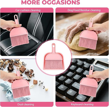 Pink Small Broom and Dustpan Set, Mini Dustpan and Brush Set, Small Hand Broom and Dust Pan Sets for Home Sofas Kitchen Countertops Storage Shelves Office Desks Bathrooms and Pet Areas