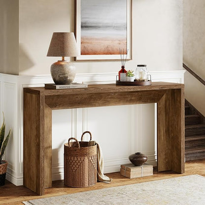 Tribesigns Farmhouse Console Table, 55-Inch Wooden Sofa Table with Storage for Entryway, Foyer, Hallway, Living Room, Easy Assembly (Rustic Brown)