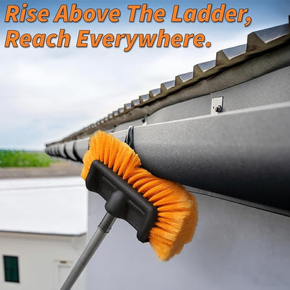25 Foot Exterior House Cleaning Brush Set with 5-18 ft Extension Pole // Vinyl Siding Brushes with Telescopic Extendable Pole & Window Cleaning Squeegee Tool // The Ultimate Extension Scrub Brush Set