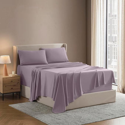Nestl Split King Sheet Set - 1800 Ultra-Soft Microfiber Bed Sheets - Double Brushed - Deep Pockets - Easy Fit - 5 Piece Set - Bed Sheets & Pillowcases (Split King, Grayish Purple)