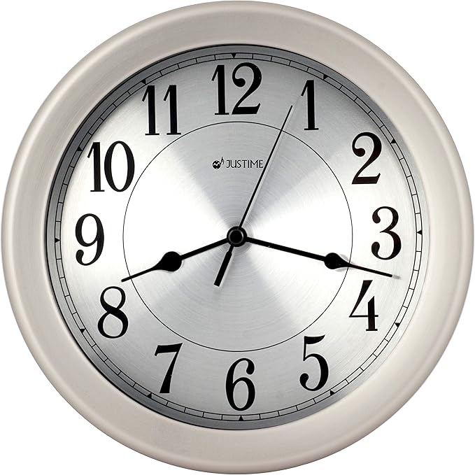 JUSTIME 8.5 inch Water Resistant Wall Clock for Bathroom Clock Wall Decor Small Space Kitchen Clocks Office Boat RV Silent Wall Clock Non Ticking