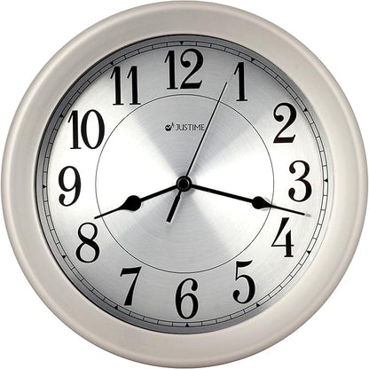 JUSTIME 8.5 inch Water Resistant Wall Clock for Bathroom Clock Wall Decor Small Space Kitchen Clocks Office Boat RV Silent Wall Clock Non Ticking