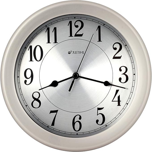 JUSTIME 8.5 inch Water Resistant Wall Clock for Bathroom Clock Wall Decor Small Space Kitchen Clocks Office Boat RV Silent Wall Clock Non Ticking