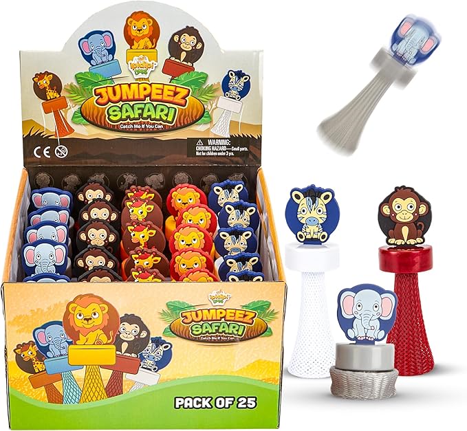 IPIDIPI Toys Jumpeez Safari Rocket Poppers – 25 Jungle Animal Bounce Toys for Kids – Ideal Stocking Stuffers for Kids, Birthday Party Favors, Goodie Bag School Prizes for Boys & Girls