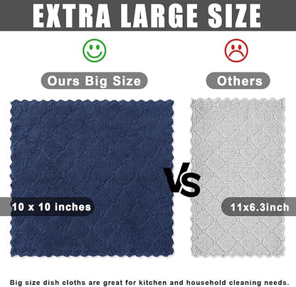 Homaxy 12 Pack Kitchen Dish Cloths (10 x 10 Inches, Navy Blue), Super Soft and Absorbent Coral Velvet Dish Towels, Nonstick Oil Fast Drying Microfiber Cleaning Cloth, No Lint Household Dishcloths