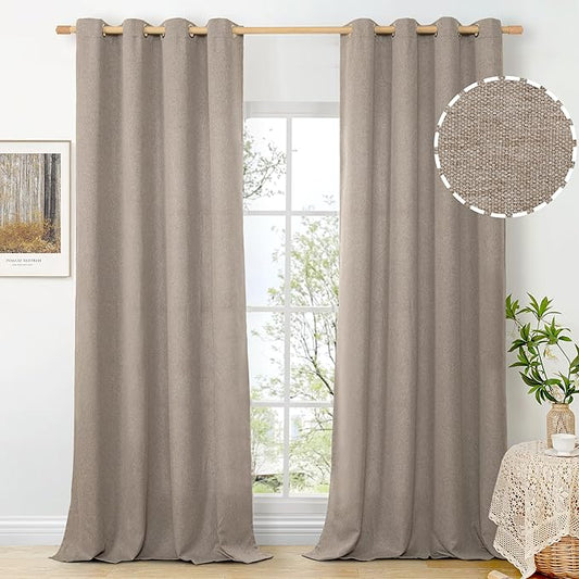 BGment Taupe Faux Linen Curtains for Living Room 108 Inch Length 2 Panels Set, Burlap Textured Light Filtering Privacy Semi Sheer Thick Window Curtain Drapes for Bedroom Farmhouse, Each 52 Inch Wide