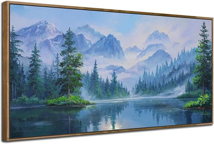 Ardemy Lake Canvas Wall Art for Living Room Large Framed Teal Landscape Pictures Bedroom Wall Decor Textured Misty Forest Scenery Paintings Artwork for Walls Home Office, 58"x29"