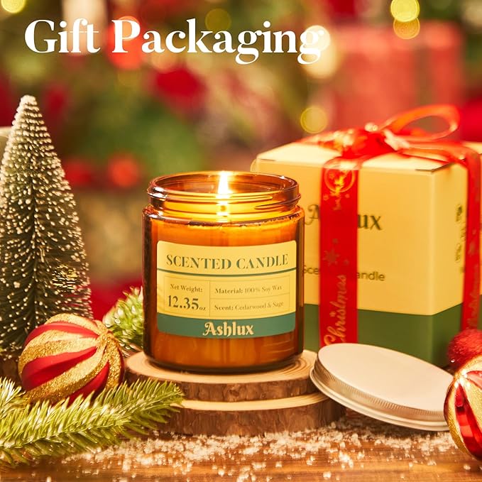 Sage and Cedar Candle for Cleansing,12.35oz Scented Candles with 8% Essential Oils,70 Hour Burn Time Soy Wax Candles for Home Decor,Reading,Jar Candle Gifts for Men and Women
