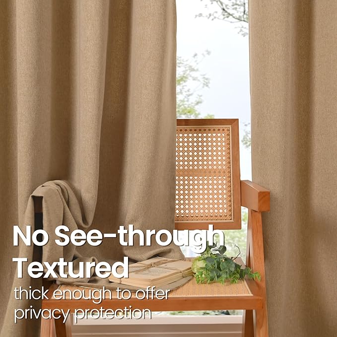 BGment Tan Linen Burlap Curtains 80 Inch Length 2 Panel for Living Room, Thick Farmhouse Camel Window Drapes with Grommet Light Filtering Privacy for Bedroom Non See Through, Each 52 Inch Wide