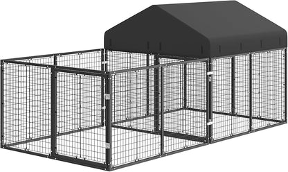 Dog Kennel with Dog Fence for Medium/Small Dogs Anti-Rust Coating Cage with Roof All Weather Resistant Dog House with Double Locks