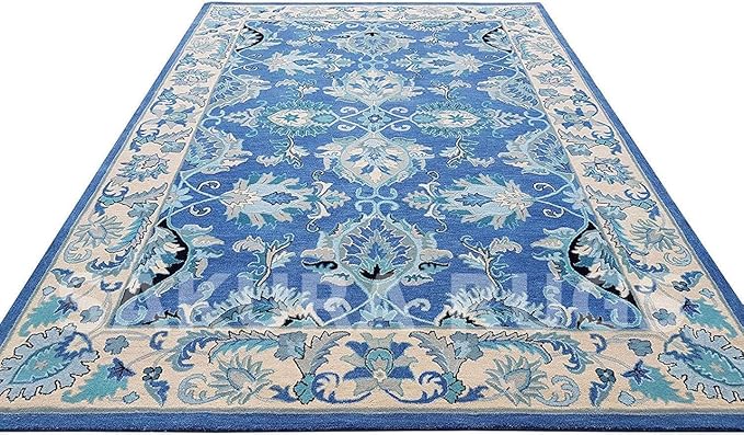 Turkish Oushak – Classic Handcrafted Carpet with Vintage Pattern, Ideal for Bedroom, Living Room & Elegant Décor(Sky Blue, 6' x 8')