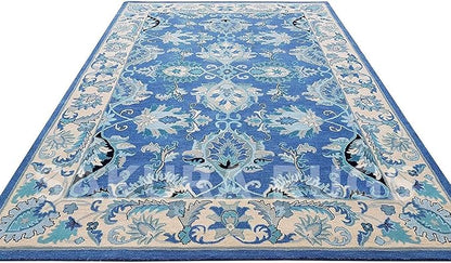 Turkish Oushak – Classic Handcrafted Carpet with Vintage Pattern, Ideal for Bedroom, Living Room & Elegant Décor(Sky Blue, 9' x 9' Square)
