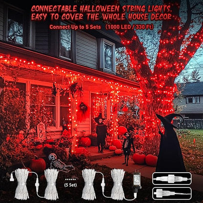 JMEXSUSS Red Halloween Decor String Lights Outdoor Indoor, 66ft 200 LED Red Christmas Lights Clear Wire, 8 Modes Halloween Twinkle Fairy Light Plug in for Tree Room Party Decorations