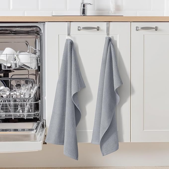 Homaxy Premium Kitchen Towels (18"x 28", 12 Pack), Large 100% Cotton Kitchen Hand Towels, Ultra Absorbent Ribbed Terry Tea Towels Set with Hanging Loop, Grey