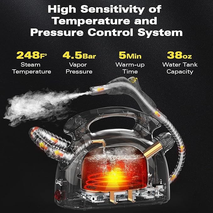 Steam Cleaner for home, 248°F Powerful Multipurpose Steam Mop for Home Use, 38Oz Capacity, Heavy Duty Steamer for Carpets, Handheld Steamers, Floors, Cars, Tiles, Crack Cleaning（Yellow）