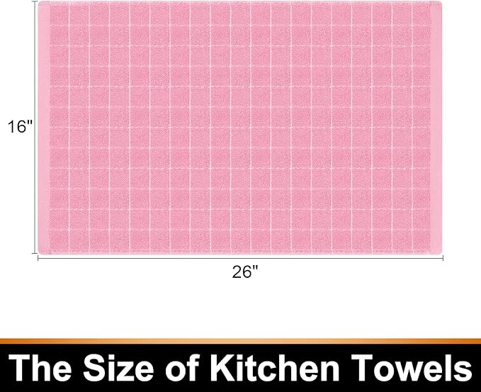 Mordimy 100% Cotton Terry Cloth Kitchen Towels, Super Soft and Absorbent Dish Towels for Drying, Checkered Designed Hand Towels for Kitchen, 16 x 26 Inches, 4 Pack, Pink