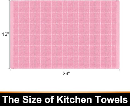 Mordimy 100% Cotton Terry Cloth Kitchen Towels, Super Soft and Absorbent Dish Towels for Drying, Checkered Designed Hand Towels for Kitchen, 16 x 26 Inches, 8 Pack, Pink