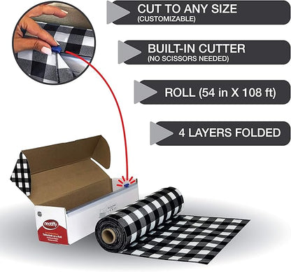 Neatiffy Disposable Plastic Table Cloth Roll | 54 in x 108 Ft Waterproof Tablecloth | Table Cover for Rectangle, Square, Round Oval Tables | Picnic, Party, Banquet, Birthdays, Weddings, BlackCheckered