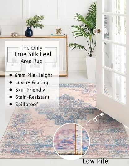 vivorug Runner Rug 2'x8' Machine Washable Non-Slip Runners for Hallways Kitchen Entryway Laundry Room Vintage-Inspired Carpet Hallway Runner Pink