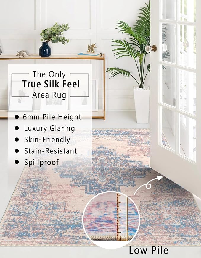 vivorug Runner Rug 2'x7' Machine Washable Non-Slip Runners for Hallways Kitchen Entryway Laundry Room Vintage-Inspired Carpet Hallway Runner Pink