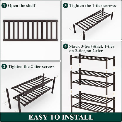 Smiry Shoe Rack, 5 Tier Bamboo Shoe Organizer, Stackable Free Standing Wooden Shoe Storage Shelf for Closet, Entryway, Front Door Entrance, Brown