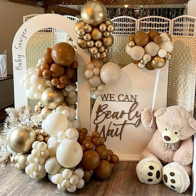 Brown and Gold Balloon, 60 Pcs 12 Inches Neutral Sand White Confetti Balloons for Neutral Bridal Shower, Birthday, Baby Shower Party Decorations