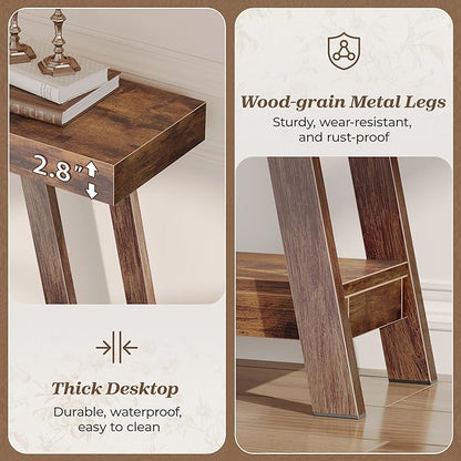 Huuger Console Table with Charging Station, USB-C Port, 2 Tiers Entryway Table, 39.4 Inch Sofa Table with Metal Legs, Entry Hallway Table with Thicker Desktop, Behind Couch Table, Rustic Brown