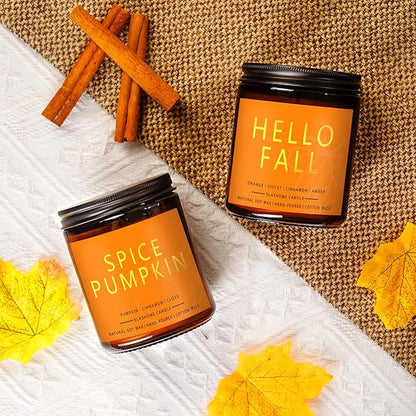 Fall & Christmas Candles, Soy Candles Set - 7Oz * 6 Pack, Holiday/Birthday/Christmas Gifts for Women & Men, Autumn Scents of Hello Fall/Spice Pumpkin/Apple Cider/Hot CocoaCinnamon & Cedar/Maple Latte