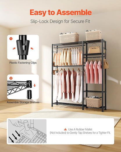 VEVOR Clothing Garment Rack, Heavy Duty Closet Wardrobe, Adjustable Tiers Clothes Racks with Steel Frame, for Bedroom, Clothing Store, Hallway