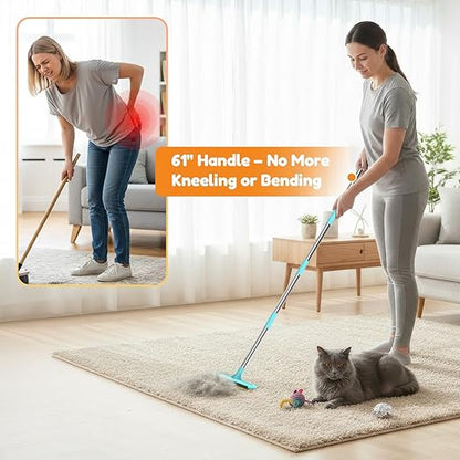 3 In 1 Carpet Rake for Pet Hair Removal Tool with Long & Short Handle and Rubber Detail Brush, Carpet Brush for Pet Hair, Deep Cleaning Pet Hair Removal Broom for Carpets Couches Rug Furniture