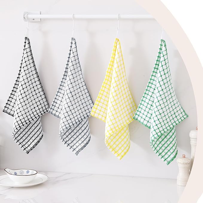 Kitinjoy Cotton 8 Pack Terry Kitchen Dish Cloths, 12 x 12 Inches Super Soft and Absorbent Dish Rags, Quick Drying Dish Towels for Washing Dishes, Black
