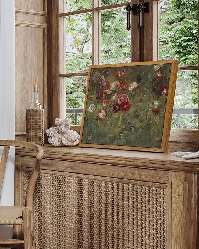 InSimSea Framed Canvas Wall Art Vintage Decor, Classical Flower Paintings Vintage Wall Art for Living Room, Retro Nature Floral Artwork Wall Decorations for Bedroom Home, 9"x11"