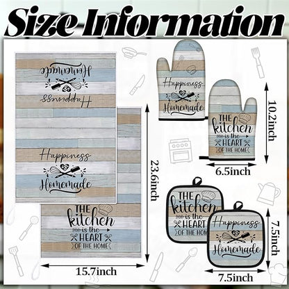Sratte 6 Pcs Kitchen Decor Accessories Set Farmhouse Towels Pot Holders Oven Mitts Set 2 Dish Towels 2 Potholders 2 Cooking Mittens Oven Glove for Christmas Baking Cooking Supply(Brown Green,Kitchen)