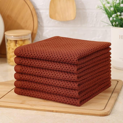 Kitinjoy 100% Cotton Kitchen Dish Cloths, 12 Pack Waffle Weave Ultra Soft Absorbent Dish Towels for Drying Dishes Quick Drying Kitchen Towels Dish Rags, 12 X 12Inch, Rust