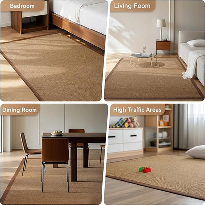 Washable Area Rug 6x9 Large Jute Like Rug for Living Room, Soft Non Slip Rugs Carpet for Dining Room Bedroom Cotton Boho Woven Braided Rugs Home Office Decor, Brown