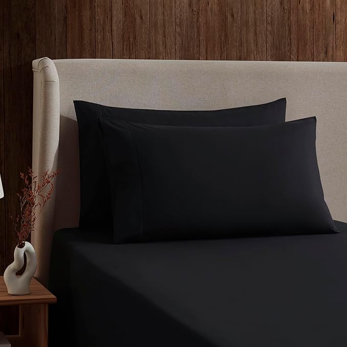 Nestl Full Sheet Set - Luxury 1800 Ultra-Soft Microfiber Full Bed Sheets - Double Brushed - Deep Pockets - Easy Fit - 4 Piece Set - Bedding Sheets & Pillowcases (Full, Black)