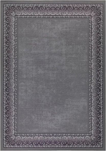 Antep Rugs Alfombras Bordered Modern 8x10 Non-Slip (Non-Skid) Low Pile Rubber Backing Indoor Area Rug (Gray, 7'10" x 10')