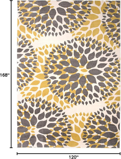 Rugshop Modern Yellow Floral Circles Design Area Rug – Elegant Non-Shedding, 10' x 14' for Living Room, Bedroom, Dining Room, Kitchen