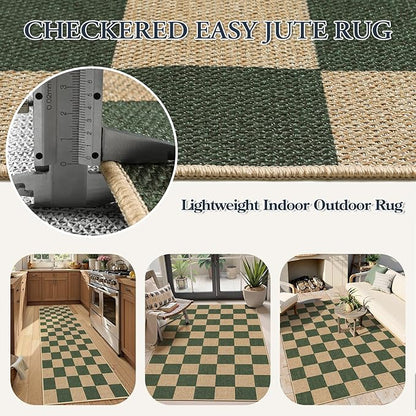 Lahome Checkered Outdoor Runner Rug, 2x8 Green Kitchen Runner Rugs for Non Skid Washable Entryway Carpet, Checkerboard Non Slip Non Shedding Carpet for Bedroom