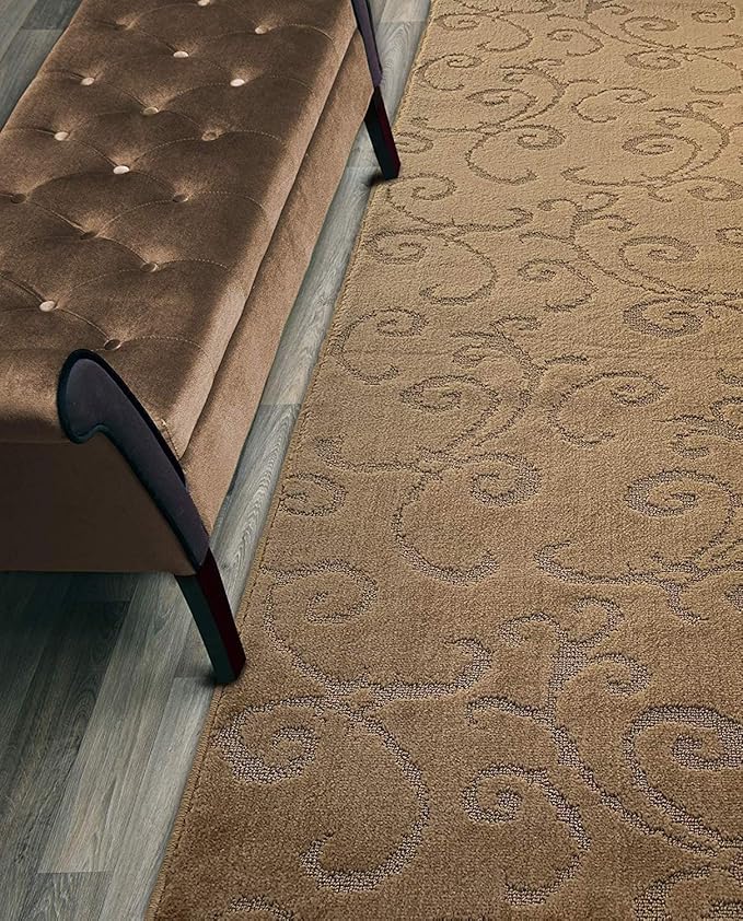 Custom Size Hallway Carpet Runner Rug, Slip Resistant, 31 Inch Wide X Your Choice of Length, Scroll Brownish Beige, 31 Inch X 30 feet