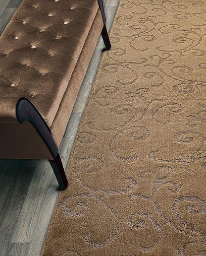 Custom Size Hallway Carpet Runner Rug, Slip Resistant, 31 Inch Wide X Your Choice of Length, Scroll Brownish Beige, 31 Inch X 30 feet