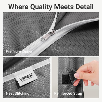 VIPEK R2C Plus Heavy Duty Rolling Garment Rack with Cover Clothing Racks for Hanging Clothes Portable Closets with Adjustable 3 Wire Shelves, Double Rods, Black Rack with Grey Upgarded Polyester Cover